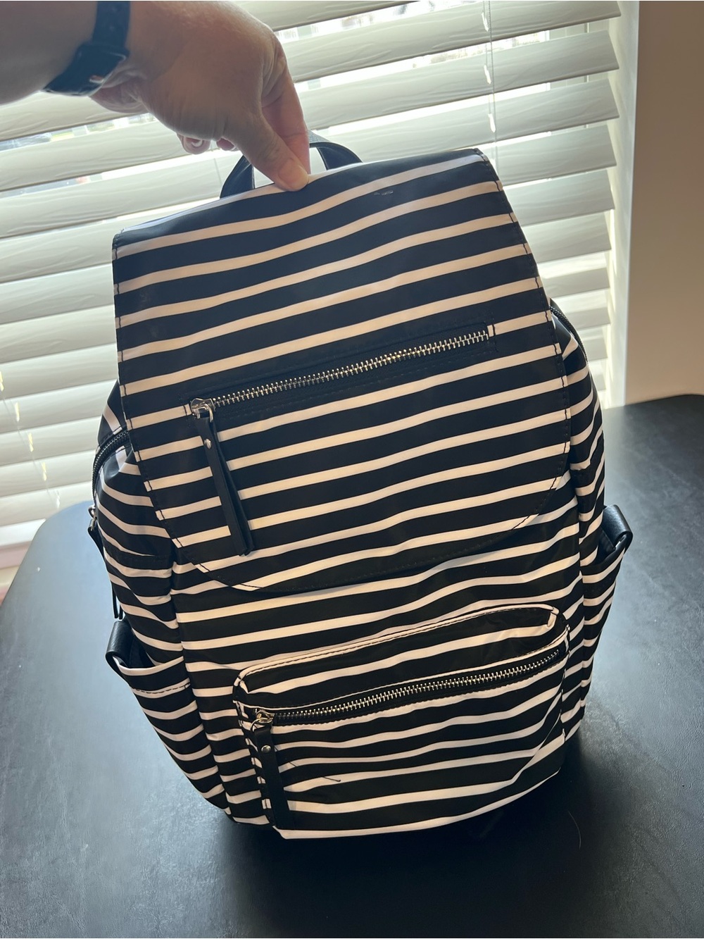 Black and White Striped Backpack